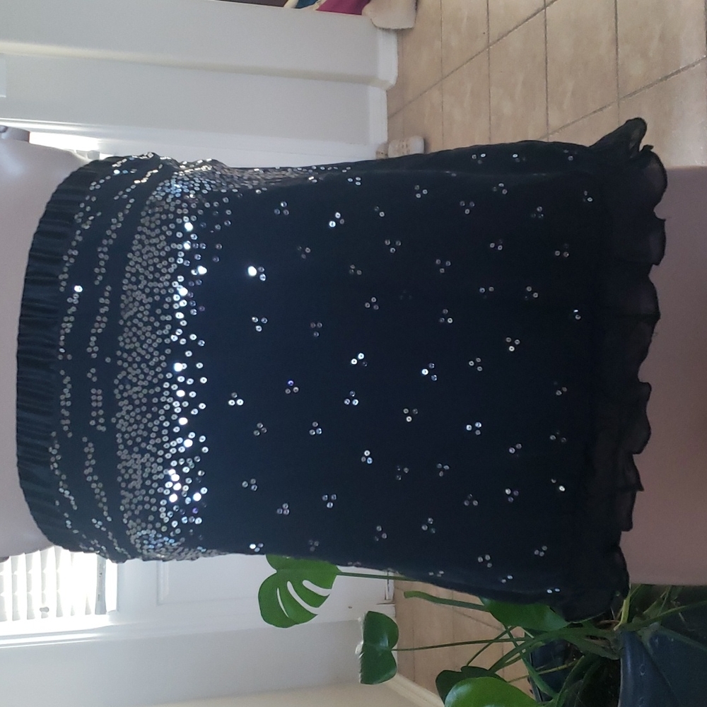 Express s 100% silk strapless crop top ruffle bottom hem dusted with silve…